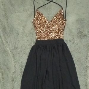 Gold Sequin Black Dress